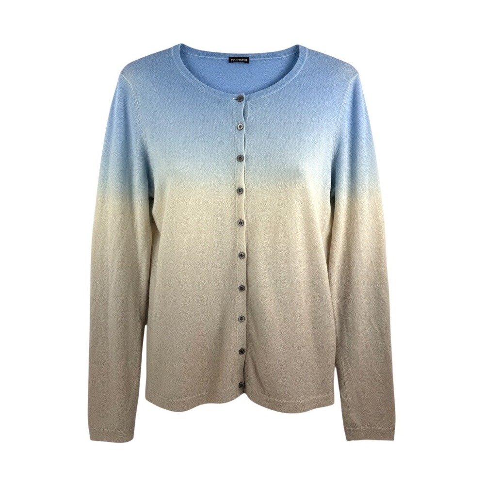 Iris von Arnim Cardigan sz L Blue Beige Ombre 100% Cashmere money preppy